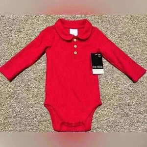 OKIE DOKIE 6M Baby Boys Rumba Red Long Sleeve Waffle Bodysuit One Piece NWT